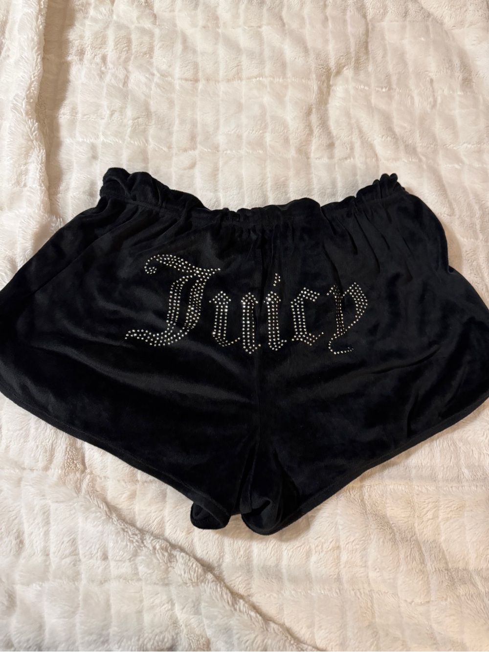 Juicy Couture Black Velour Rhinestone Lounge Shorts Size L Y2K Coquette